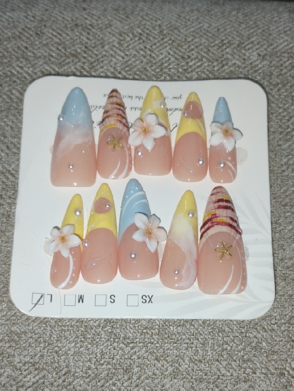 Press-On Floral Stiletto Nails in Pastel Yellow & Blue